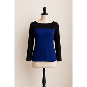 Joie Aliso Colorblock Blue & Black Long Sleeve Crepe Top Size XS